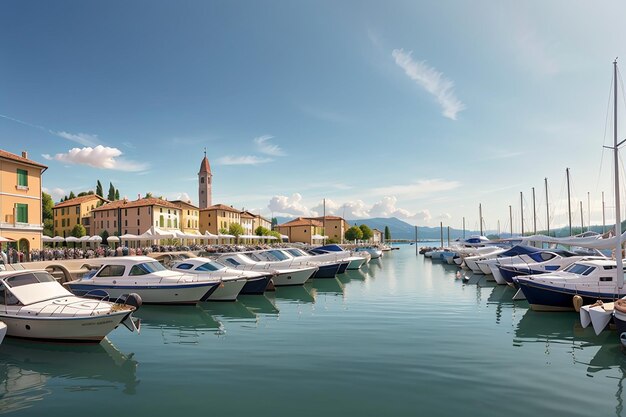 Stary port pełen łodzi w Desenzano del garda Brescia Lombardia Włochy centrum miasta Desenzano del garda Marina na jeziorze Garda