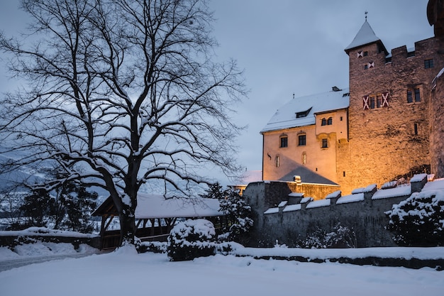 Stary średniowieczny zamek w Vaduz, Liechtenstein. Vintage punkt orientacyjny. Zamek Vaduz to pałac i oficjalna rezydencja księcia Liechtensteinu