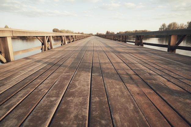 Stary stary drewniany most na jeziorze wiosną tropikalna cicha rzeka Generatywna sztuczna inteligencja