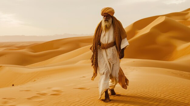 Stary sufi noszący turban wygenerowany przez sztuczną inteligencję