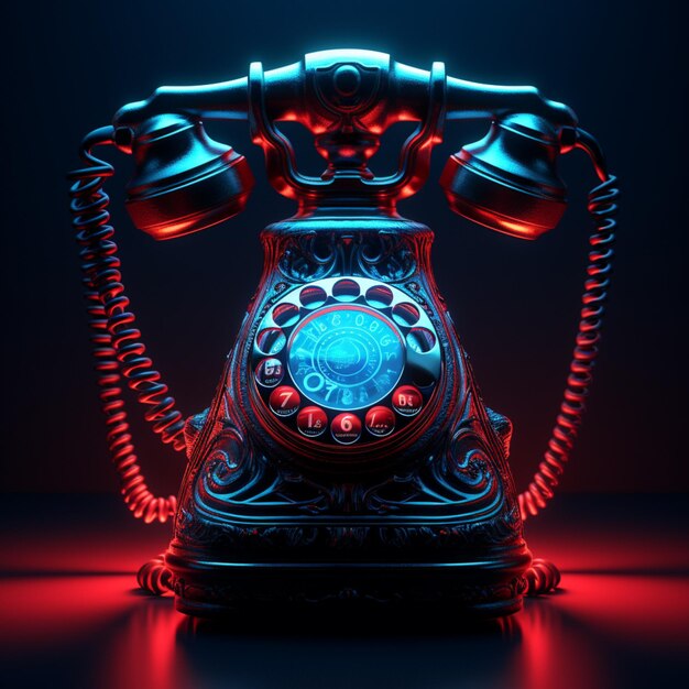 Zdjęcie stary telefon z neonowymi światłami