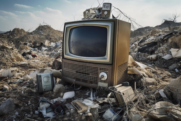 Stary telewizor wyrzucony na wysypisko