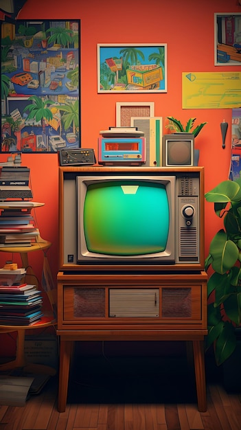 Stary telewizor z lat 80-tych w pokoju