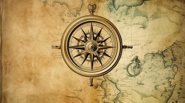 Stary tło kompas papieru morze