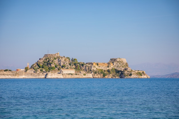 Stary Wenecki forteca i Grecka świątynia przy Corfu, Ionian wyspy, Grecja