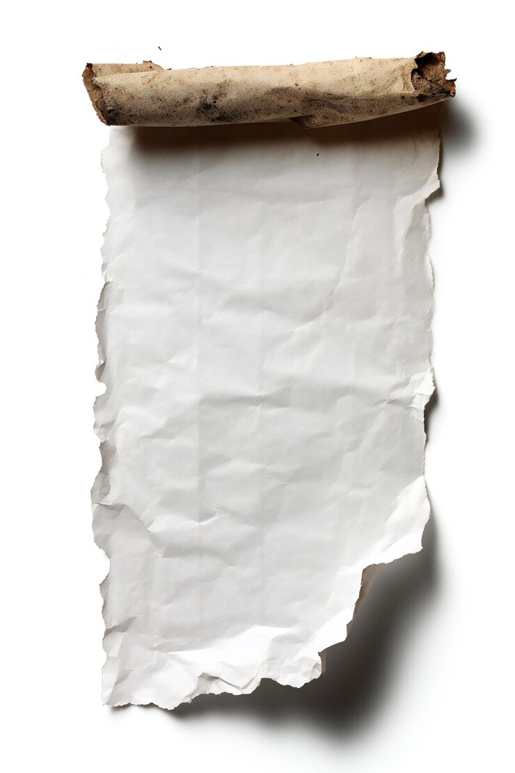 Zdjęcie stary, zmarszczony, pusty papier na białym tle.