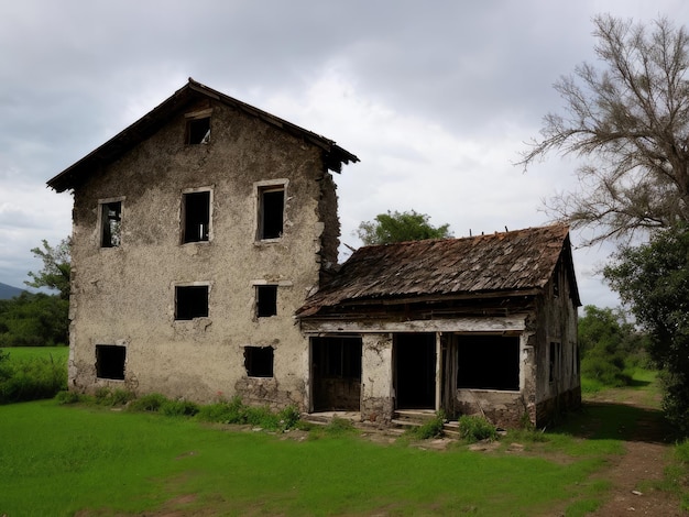 Stary, zniszczony dom Dramatyczny krajobraz