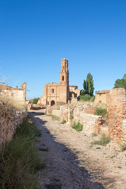 Stary Zniszczony Kościół Na Starym Mieście Belchite W Prowincji Saragossa Autonomiczna Wspólnota Aragonii Hiszpania