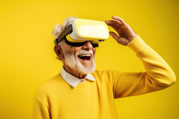 starzec w okularach wirtualnej rzeczywistości