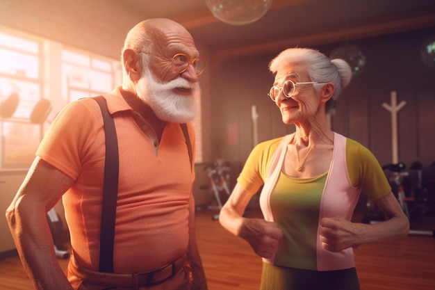 Starzy ludzie zdrowy styl życia Siłownia Fitness uprawianie sportu Starsi ludzie wędrują i szczęśliwi fitness relaksują trekking razem Zdrowie wellness sport aktywny styl życia motywacja z cardio