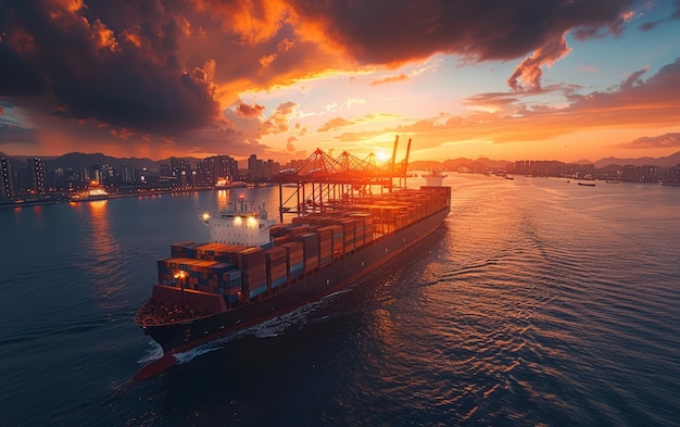 Statek ładunkowy z kontenerami w branży importowo-eksportowej logistyka i transport międzynarodowy statkiem ładunkowym z kontenerem na otwartym morzu