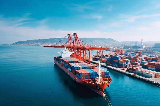 statek ładunkowy z kontenerami w porcie przemysłowym w zakresie importu, eksportu, handlu handlowego, logistyki i
