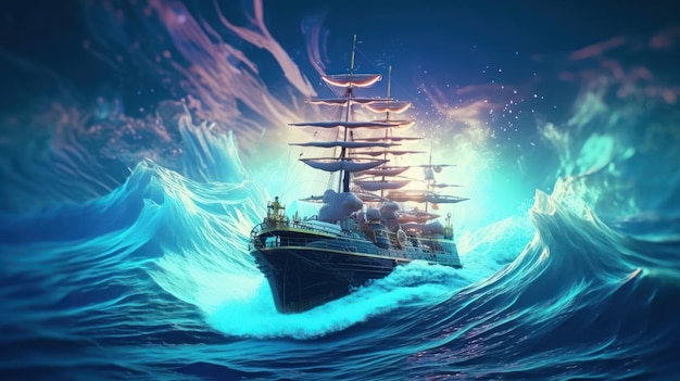 Statek na fali z napisem pirat