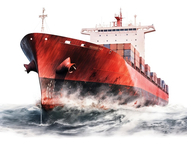 Statek towarowy izolowany na tle i konstrukcja przemysłu importowo-eksportowego