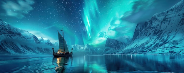 Statek Wikingów żegluje, aurora oświetla fjordy, wojownicy są gotowi, duchy dawnych czasów prowadzą ich przez mistyczną północ.