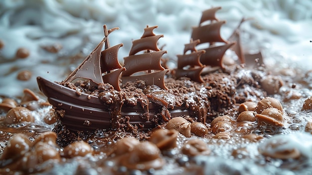 Zdjęcie statek zrobiony z czekolady.