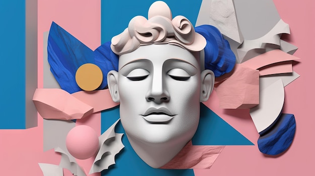 Statua starożytnego człowieka w vaporwave lub estetyce y2k Starożytny popiersie w nowoczesnej scenie 3D Generowane przez AI