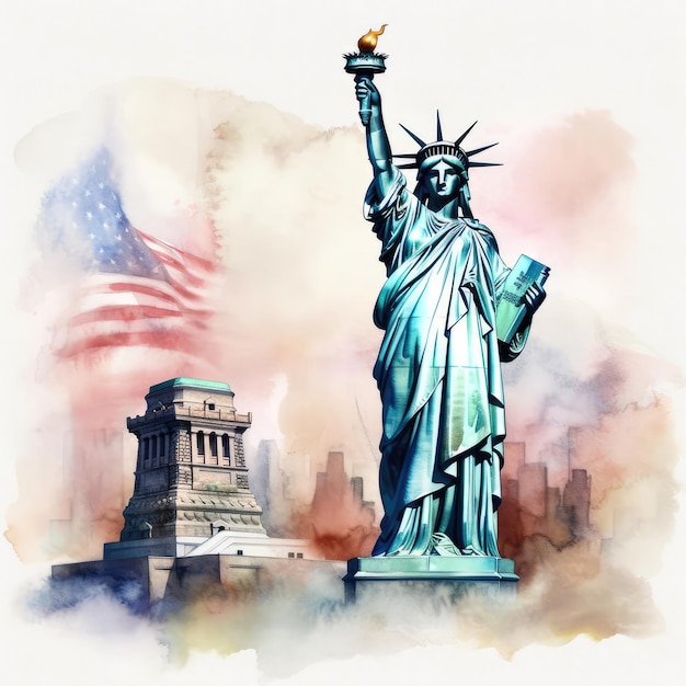 Statua Wolności i panoramę Nowego Jorku USA
