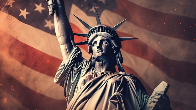 Statua Wolności na tle flagi USA Dzień Niepodległości 4 lipca wygenerowany przez AI