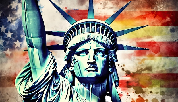 Statua Wolności z amerykańską flagą upamiętniająca generatywną sztuczną inteligencję American Pride