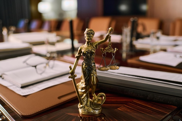 Zdjęcie statuetka temidy z mieczem i łuskami