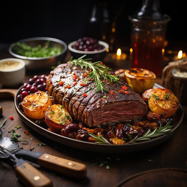 Zdjęcie steak pyszny, soczyste, grillowane przyprawy.