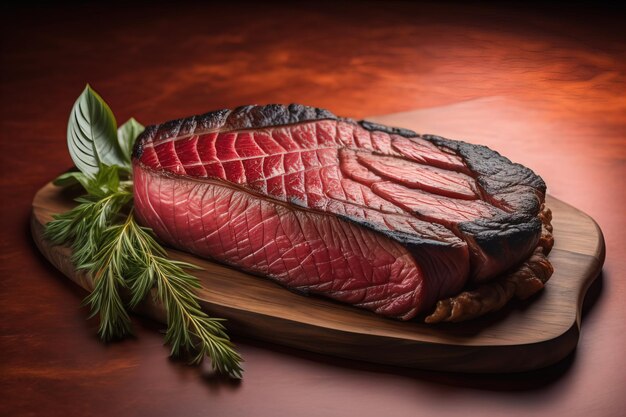 Steak z surowego wołowiny z składnikami do gotowania na drewnianym tle ai generatywny