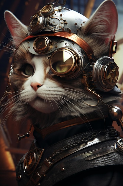 Steampunk Cat Octane Hiperrealistyczny