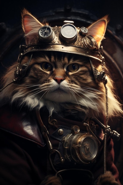 Steampunk Cat Octane Hiperrealistyczny