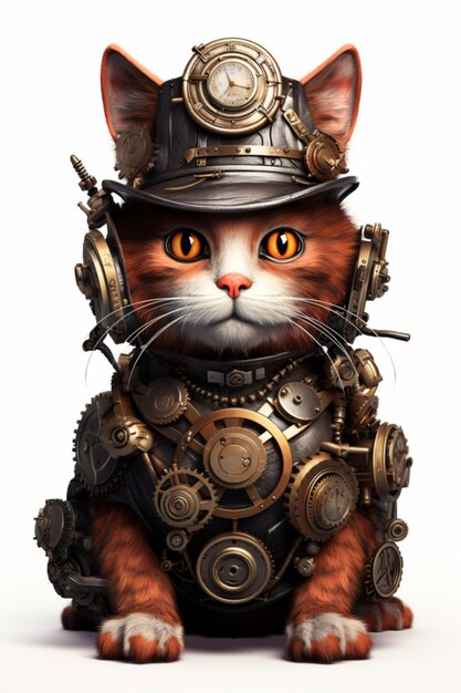 Steampunk Cat Octane Hiperrealistyczny