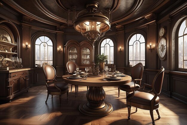 Steampunk Dining Room RetroFuturistyczna uczta dla oczu