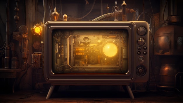 Steampunk na ekranie telewizyjnym cyfrowa ilustracja Generatywna sztuczna inteligencja