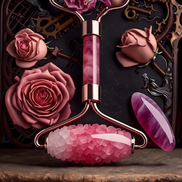 steampunkowy pączek róży z metalowymi zębatkami i patynowaną rdzą