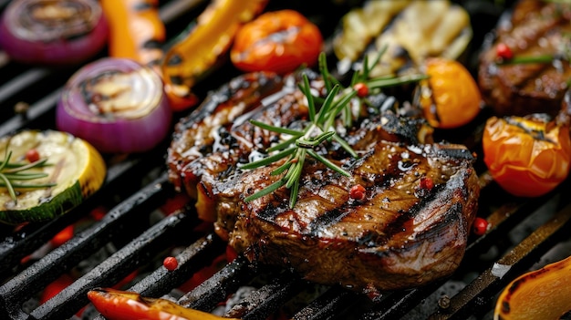 stek i warzywa na grillu Selektywne skupienie