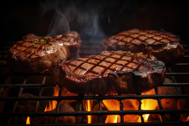 Steki gotowane na grillu z sztuczną inteligencją generującą płomienie