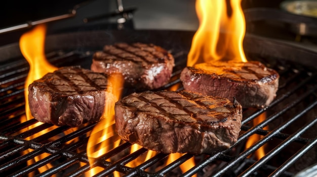 Steki wołowe na grillu z płomieniami idealne do grilla i grillowania