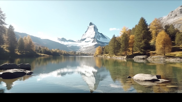 Stellisee w Szwajcarii z Matterhorn w tle Panorama