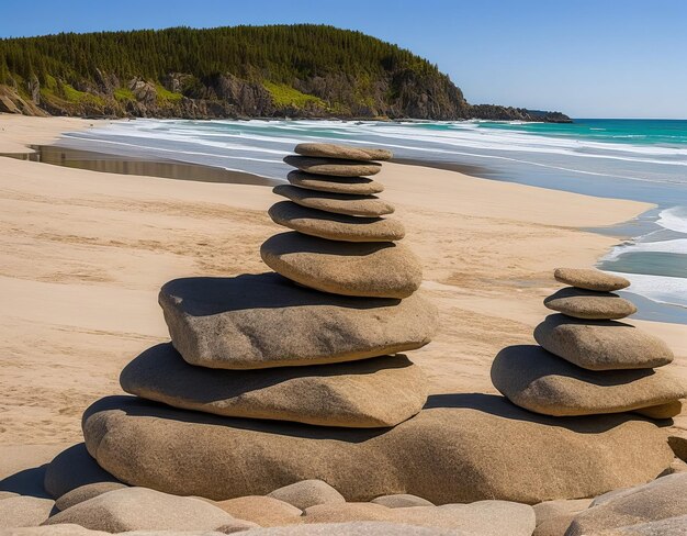 Zdjęcie sterta kamienie na plaży kamienna plaża dennego otoczaka rocka saldo zen stos