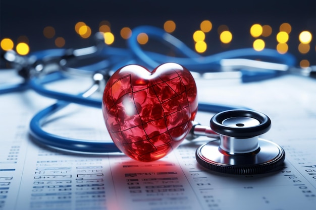 Stetoskop EKG zabawka serce zjednoczyć w wizualizacji koncepcji opieki zdrowotnej