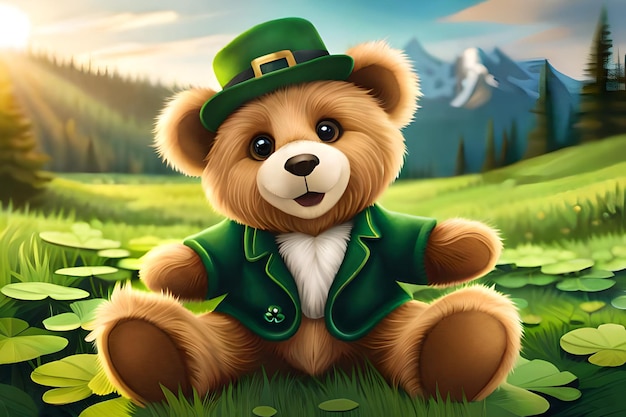 Stick teddybear w kostiumie leprechauna