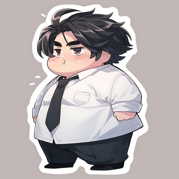 Sticker Anime Boys Fat Cute Chubby Cartoon z Bold Vector Bold Line Design z różnicą w pozycji