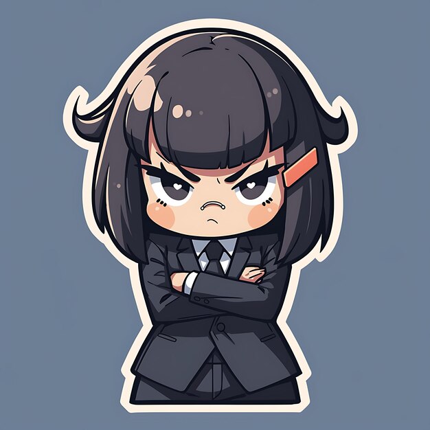 Sticker Anime Girl Cute Chubby Cartoon z Bold Vector Bold Line Design z różnicą w pozycji Lady