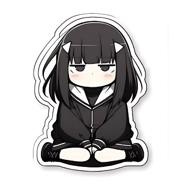 Sticker Anime Girl Cute Chubby Cartoon z Bold Vector Bold Line Design z różnicą w pozycji