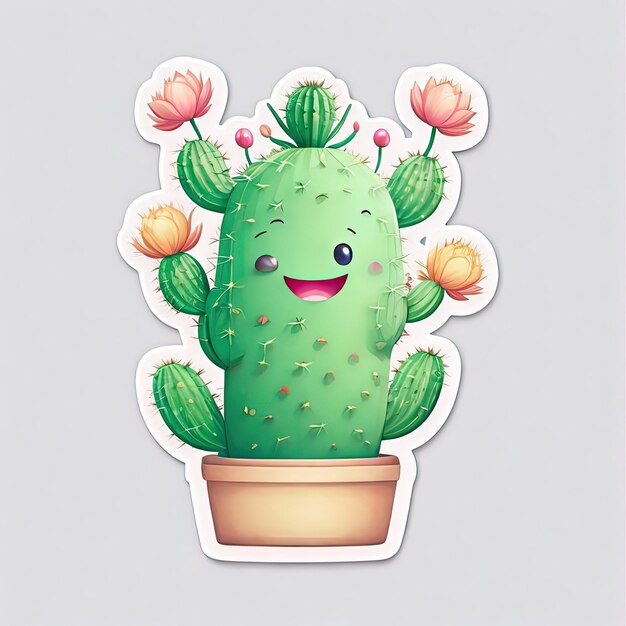 Zdjęcie sticker delights cactus cub kawa ikony owoców i logo magia