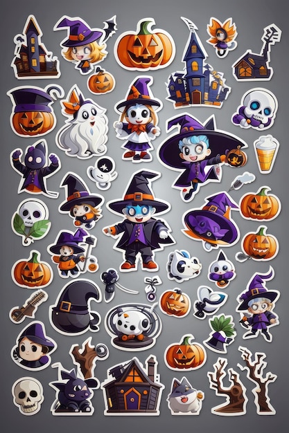 Sticker sheet art - ikona kreskówki Halloween na białym tle bez tła Ilustracja 4K Vect