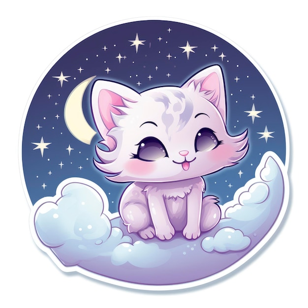 Zdjęcie sticker słodki kawaii kot księżyc