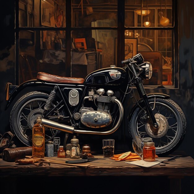 Zdjęcie still life of cafe racer styl motocykl