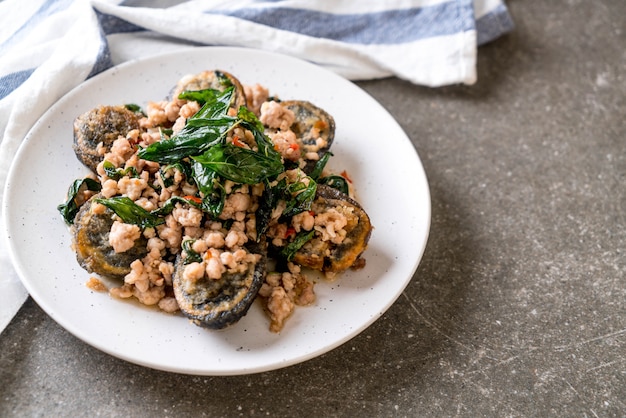 Stir-fried Century Egg I Minced Pork With Holy Basil Leaves