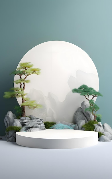 Stoisko do wyświetlania produktów w stylu chińskim 3D, kreatywna mapa, renderowanie 3D, nowoczesny i prosty chiński