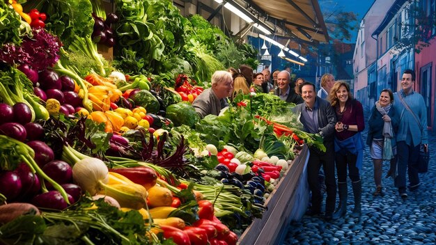 Stoisko targowe z różnorodnymi warzywami ekologicznymi